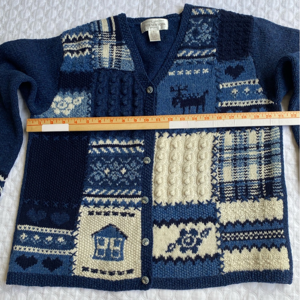 Vintage Jones New York SPORT Women Hand Knit Sweater Sz L Blue White 100% Wool - Picture 7 of 14